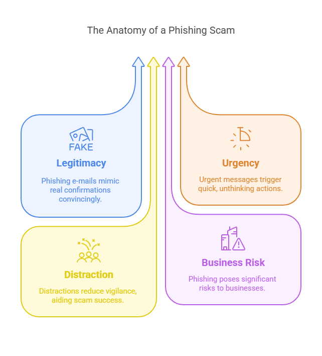 Describes the anatomy of a phishing scam