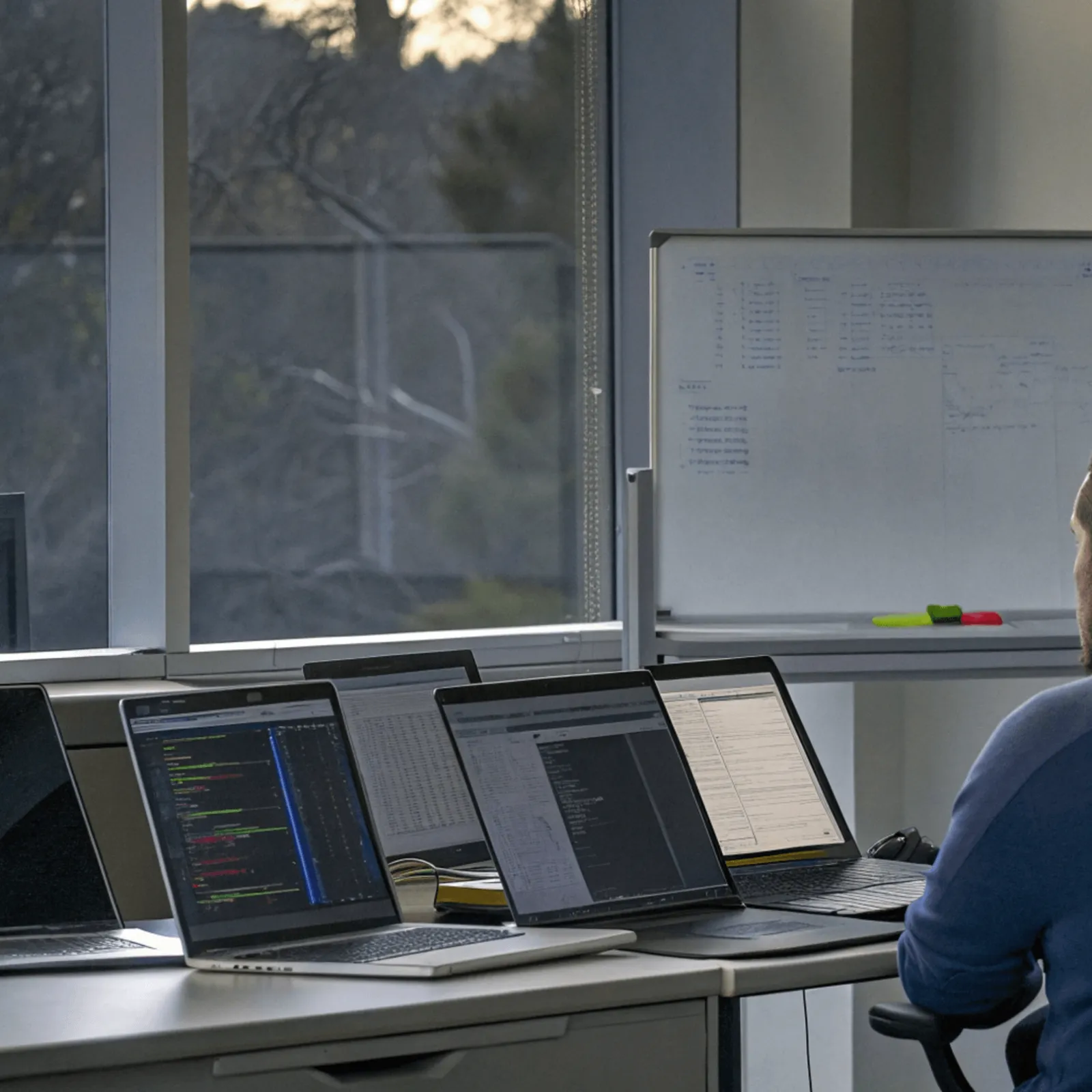 man providing IT support on laptops
